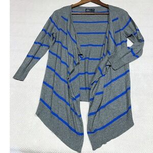 American Eagle Cardigan Womens Small 100% Cotton Gray Stripe 3/4 Sleeve Preppy